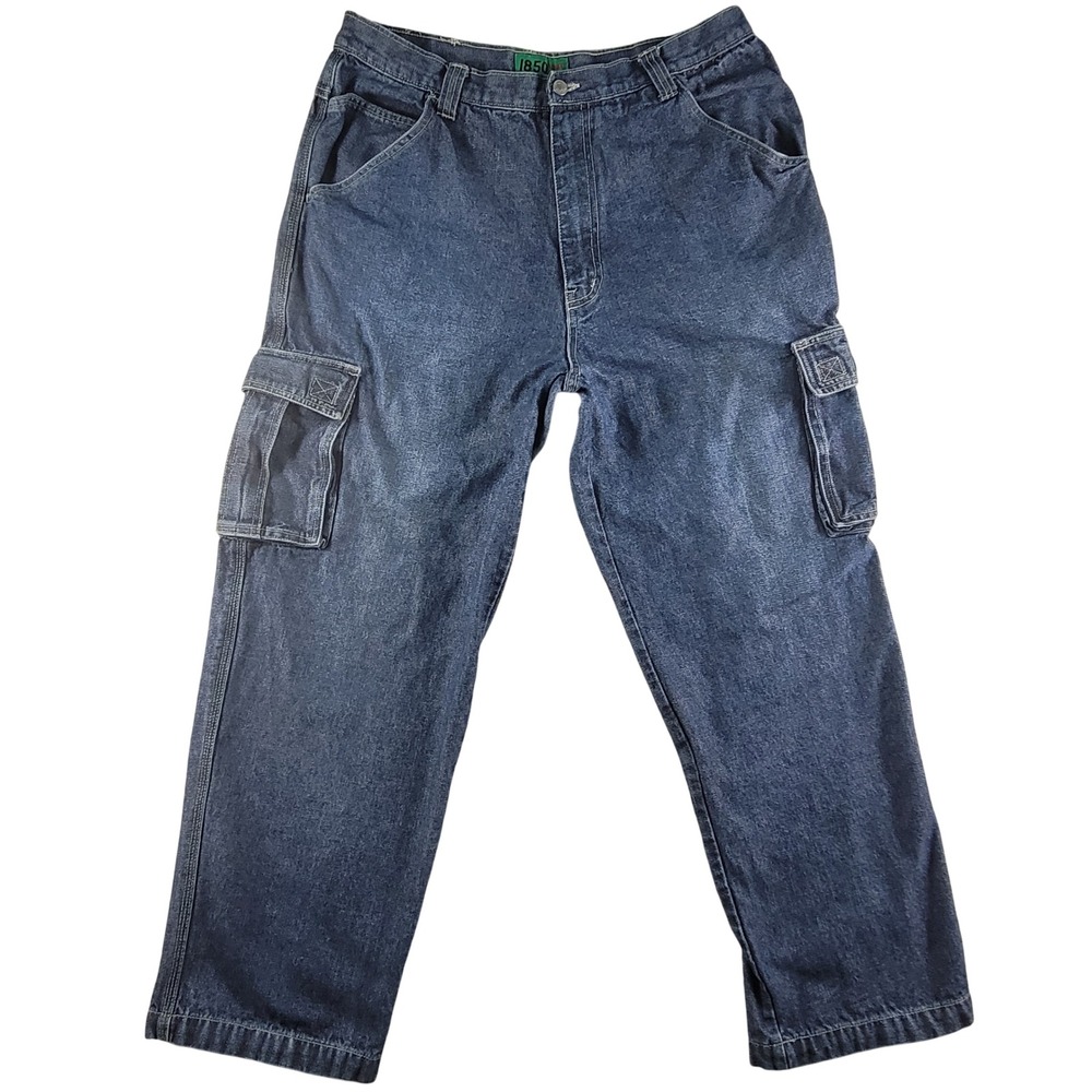 Vintage FUBU Cargo Jeans Mens 38x30 Blue 1850 Unit Hip Hop Baggy Denim Russia Y2